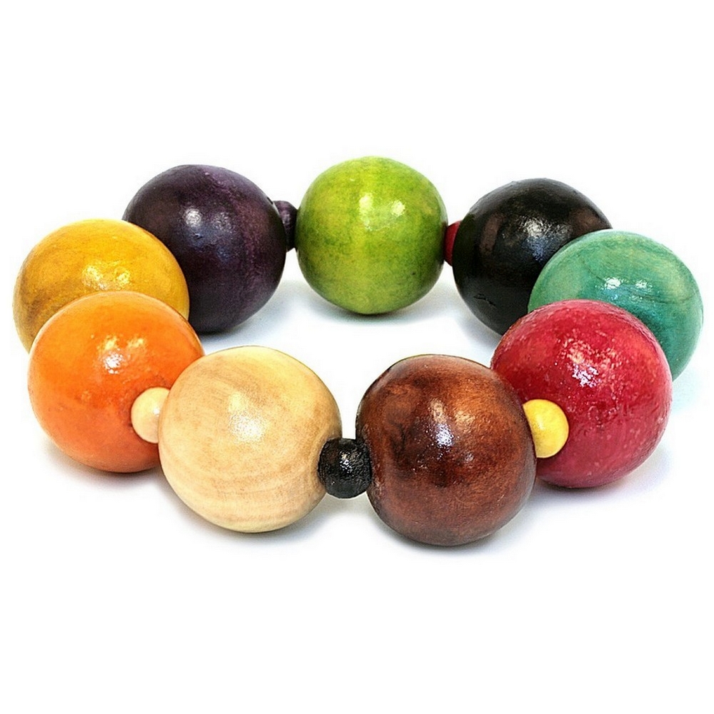 Bracelet wood tang coloured bead