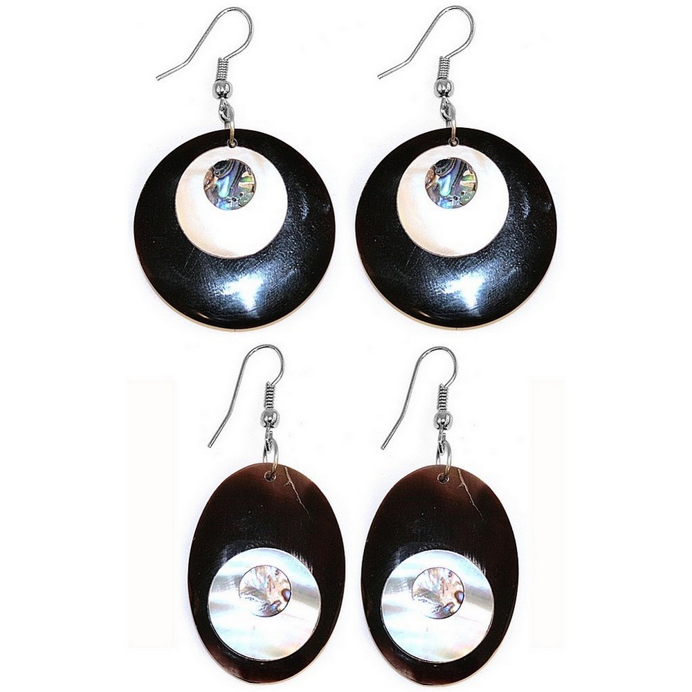 Drop earring resin & shell inlaid oval drop