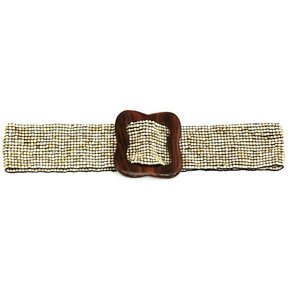 Belt glass & wood stretch cream wood buckle