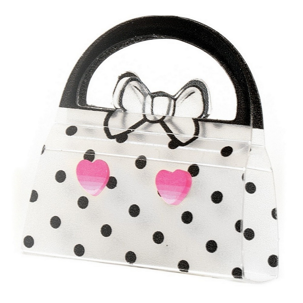 Stud earring resin heart & flower designs 10mm on a handbag card