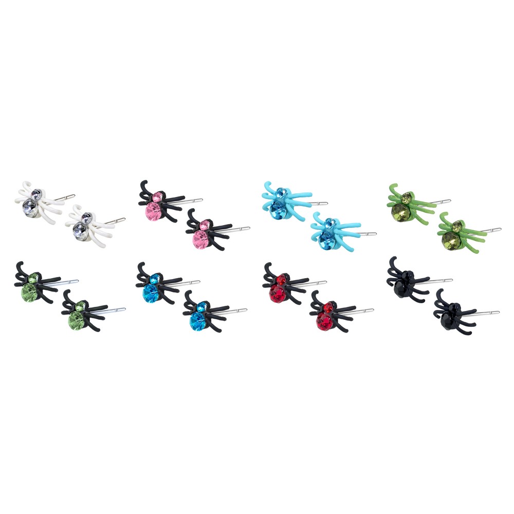 Stud earring crystal glass spiders assorted colours