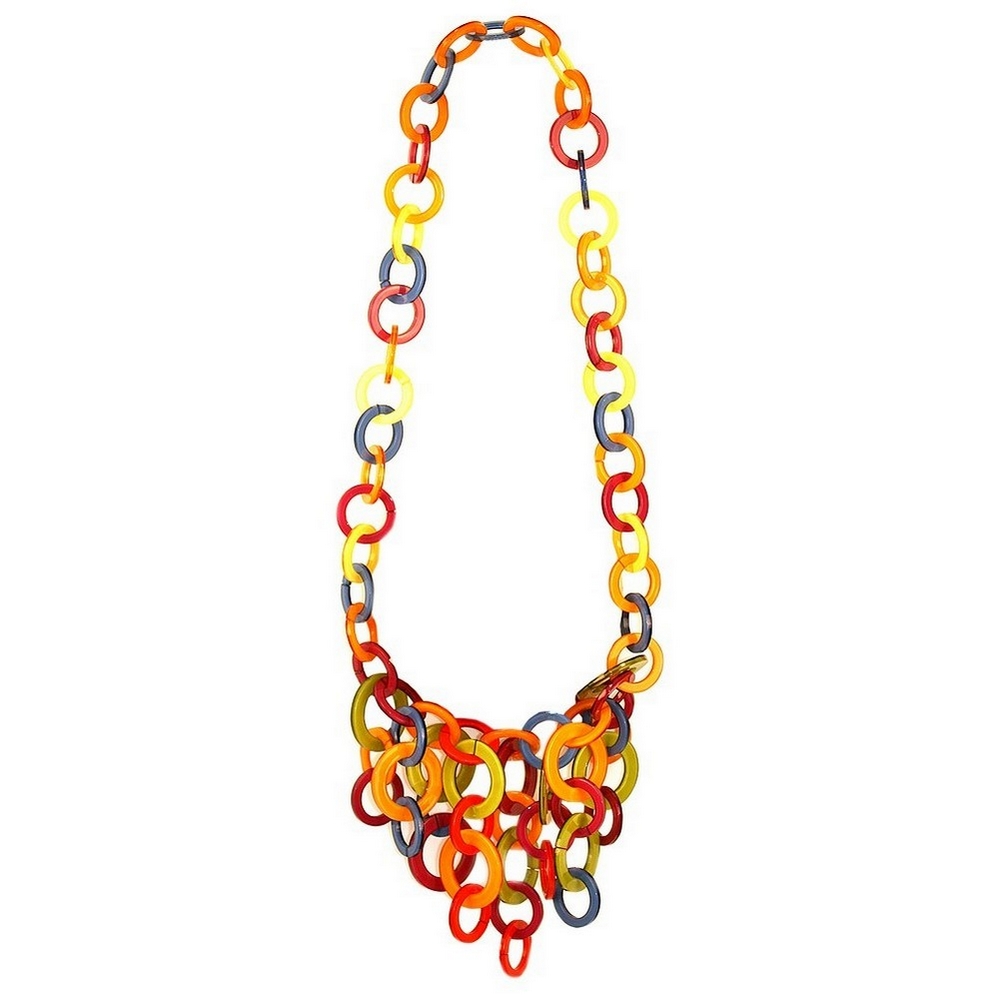 Necklace resin chain multi-coloured ring cluster