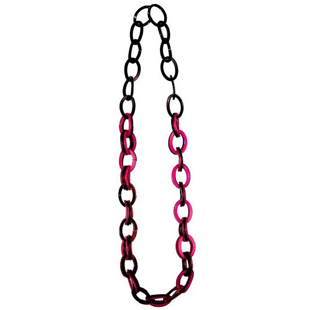 Necklace resin chain oval cluster black & fuchsia pink