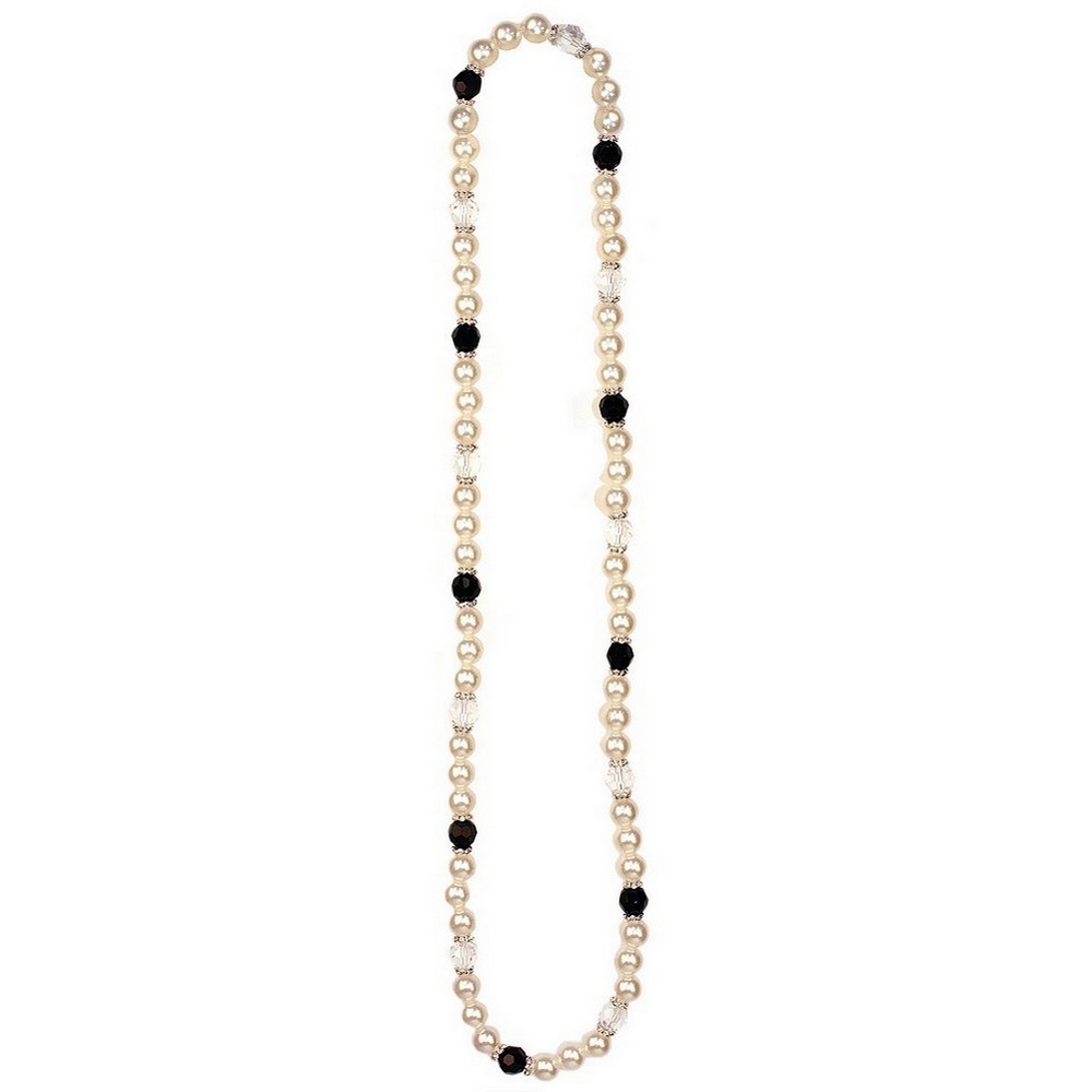 Necklace resin & pearl blk/clear bead crystal rondelle