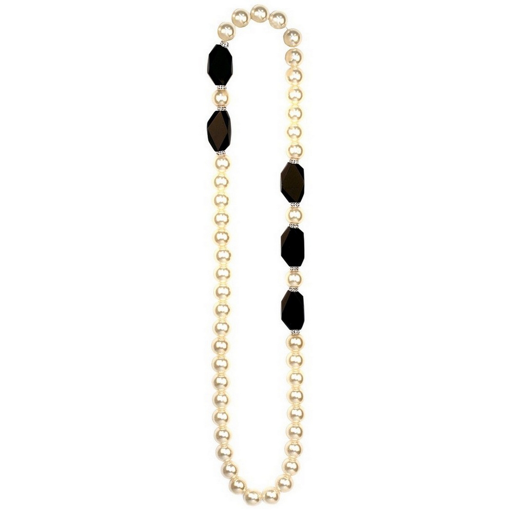 Necklace resin & pearl 20mm bead black faceted 105cm
