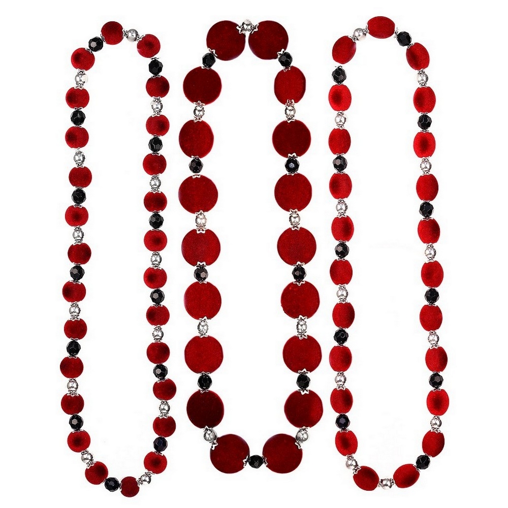 Necklace resin & velvet red & crystal black facet 80cm