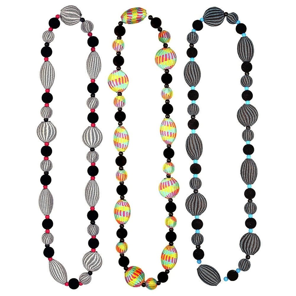 Necklace fabric & glass tapestry beads 96cm