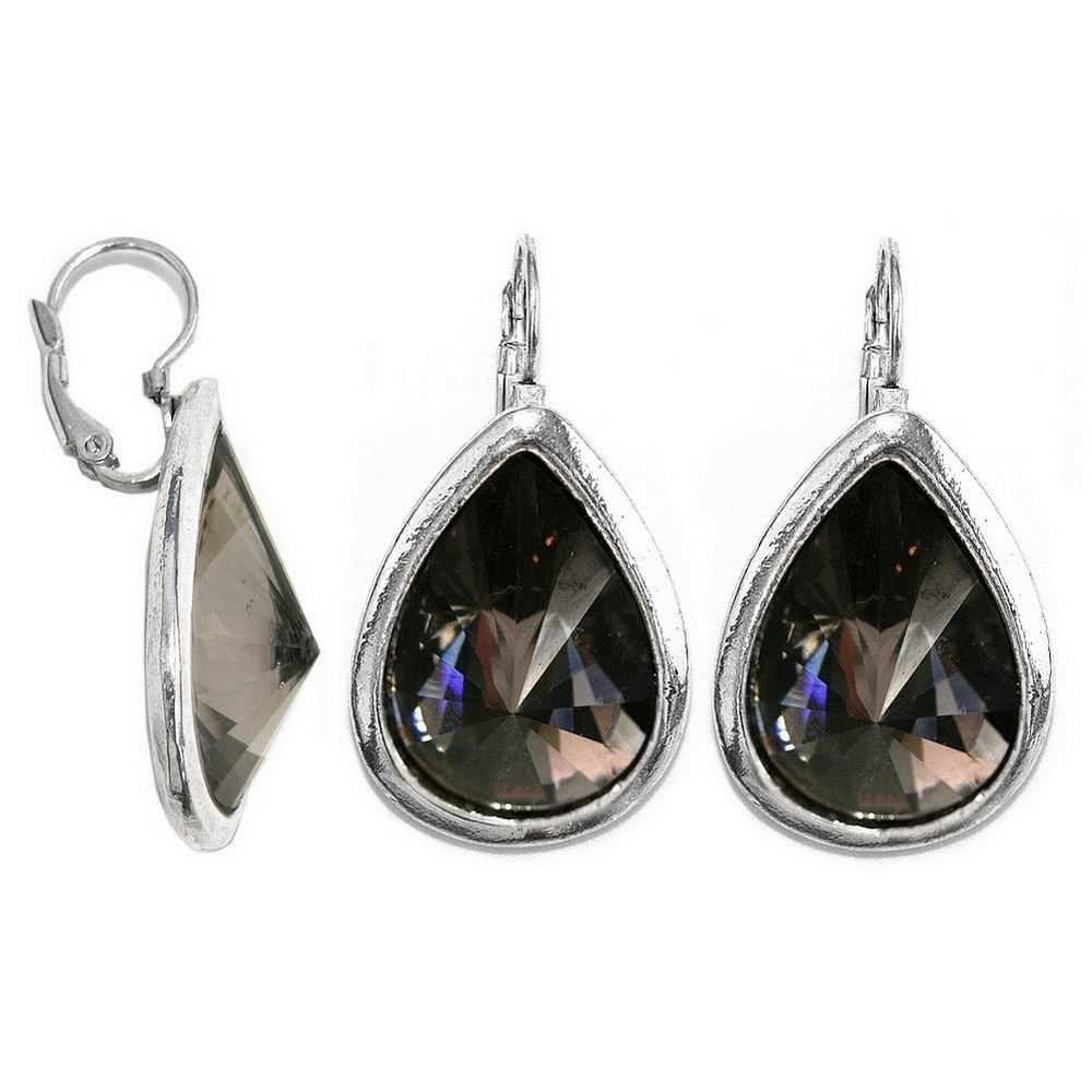 Drop earring resin faceted crystal smoky teardrops