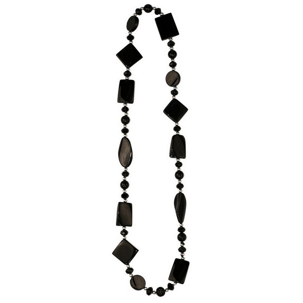 Bead string necklace agate stone & crystal glass black on black