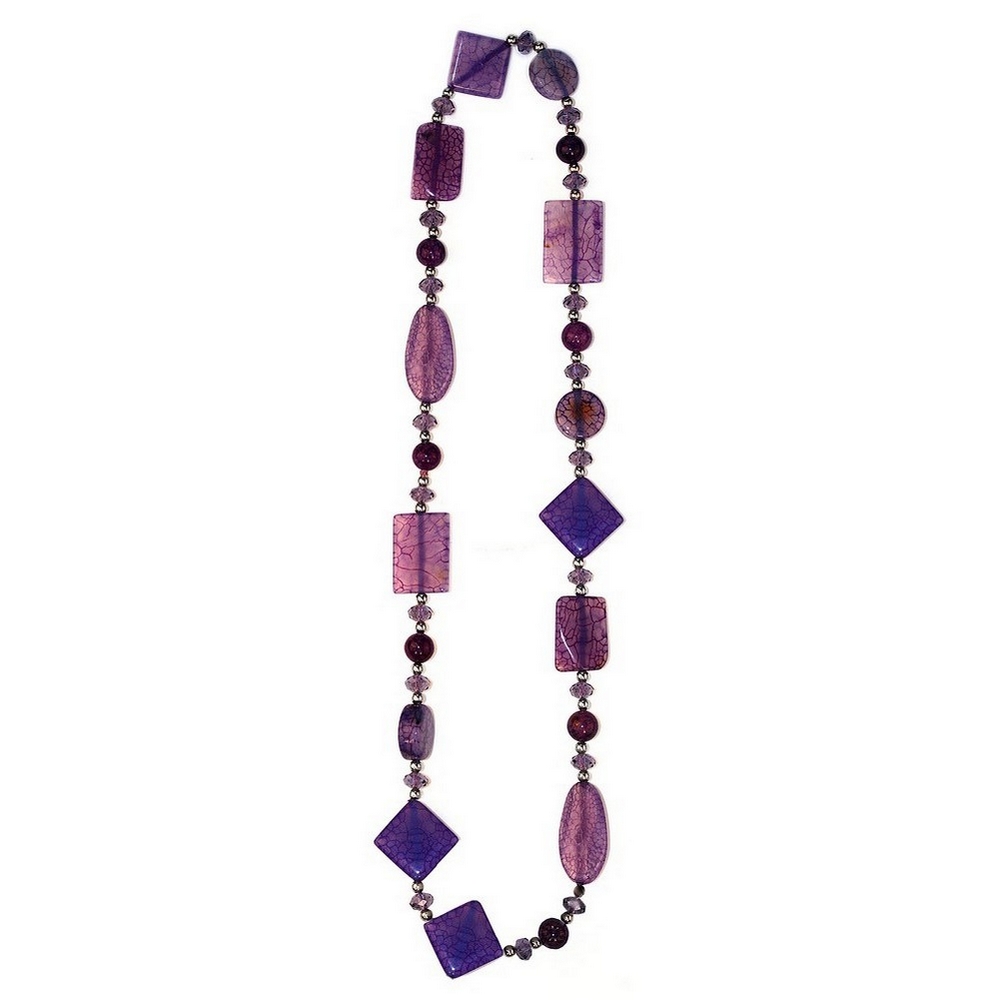 Necklace agate stone & crystal glass violet moss