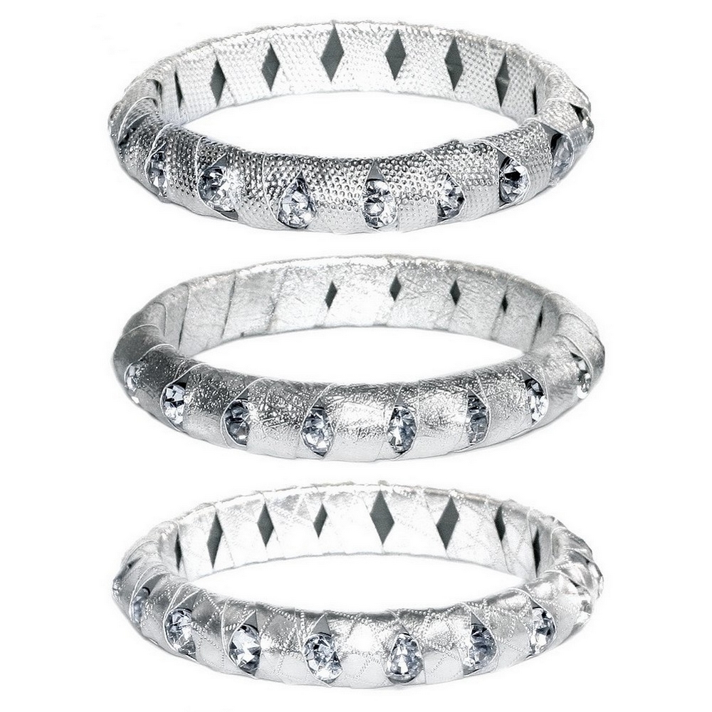 Bangle fabric & resin embossed silver crystal