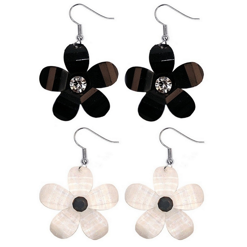 Drop earring resin & crystal glass flower