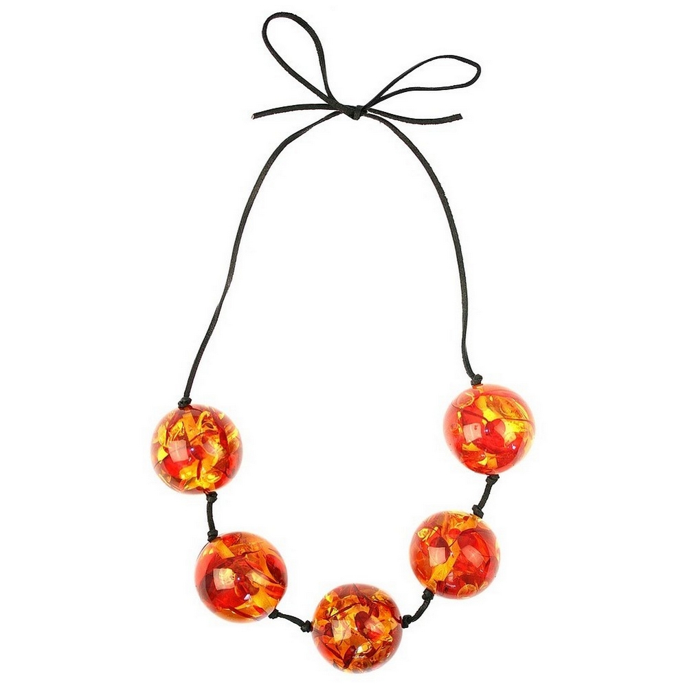 Necklace resin & leather amber
