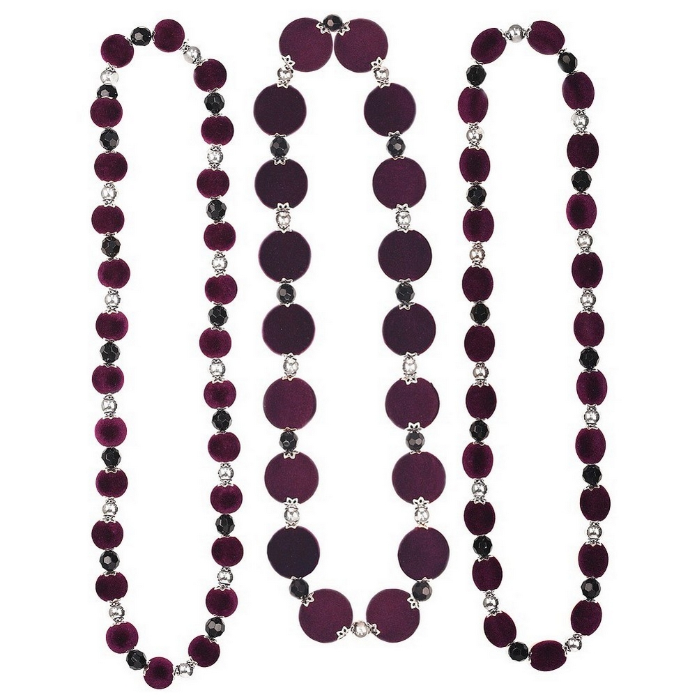 Necklace resin & velvet purple & crystal black facet 80cm