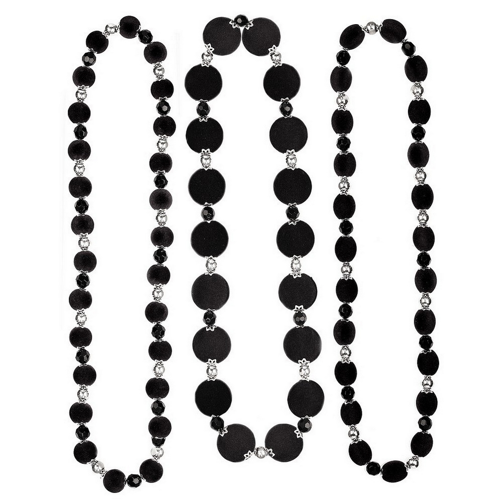 Necklace resin & velvet black & crystal black facet 80cm