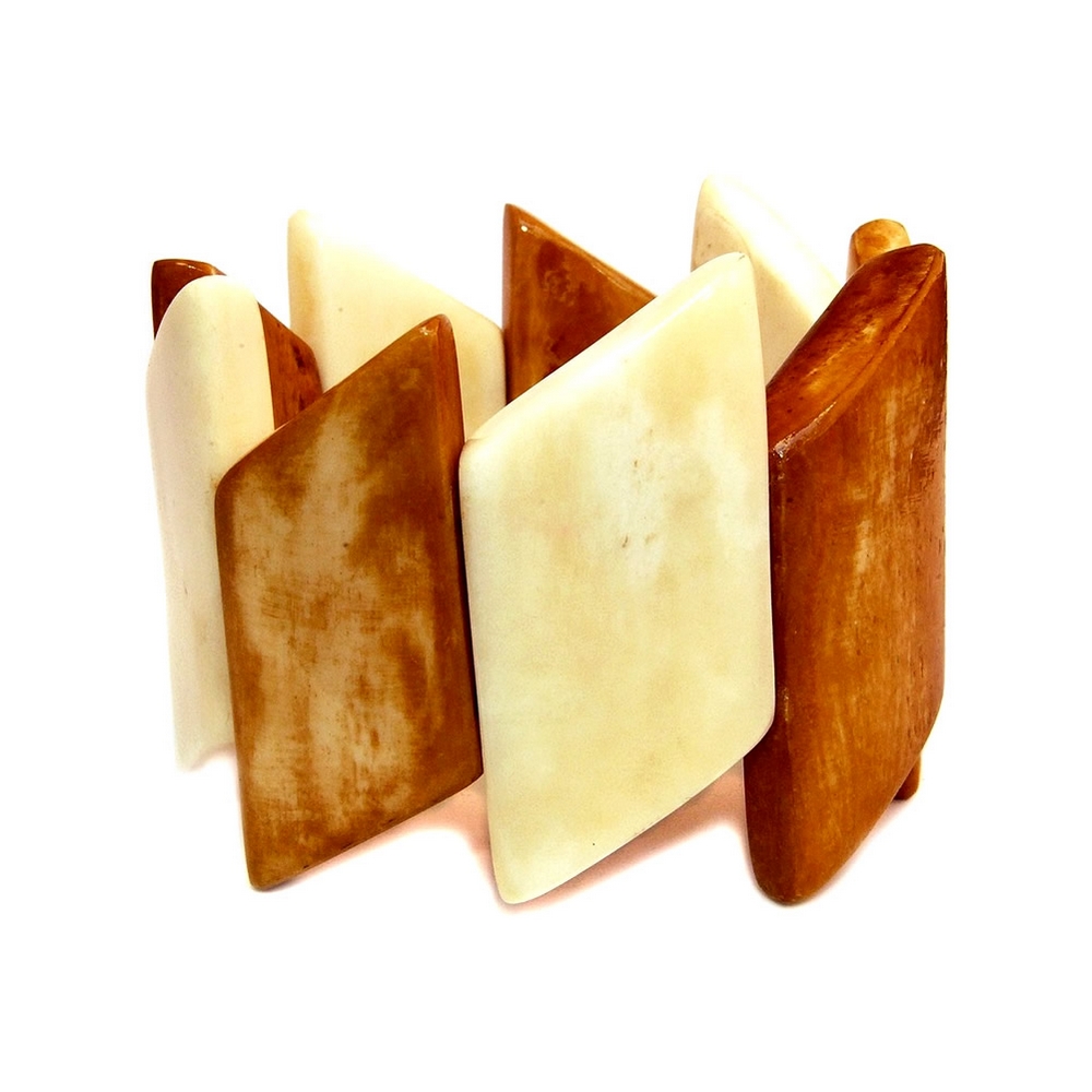 Bracelet bone 2 tone rhombic natural & brown brown