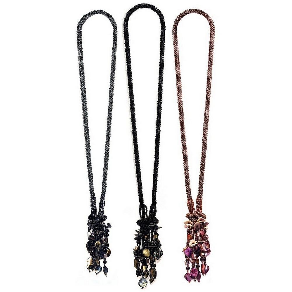 Necklace with a pendant glass & shell nugget drop 102cm