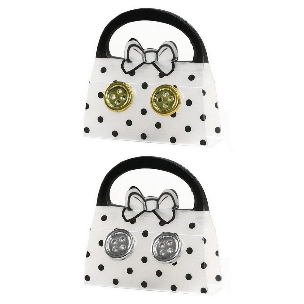 Stud earring resin classic silver & gold buttons on handbag cards