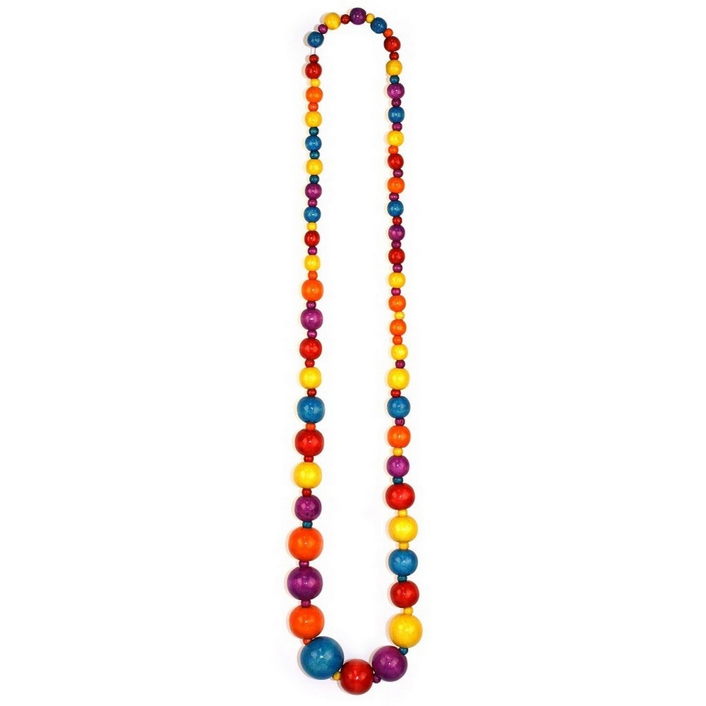 Bead string necklace wood graduated rainbow colours