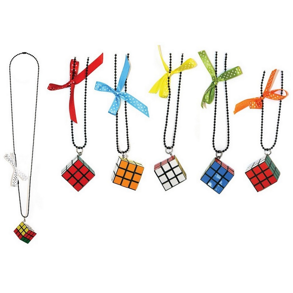 Necklace with a pendant resin chain & rubix cube with polka dot bow