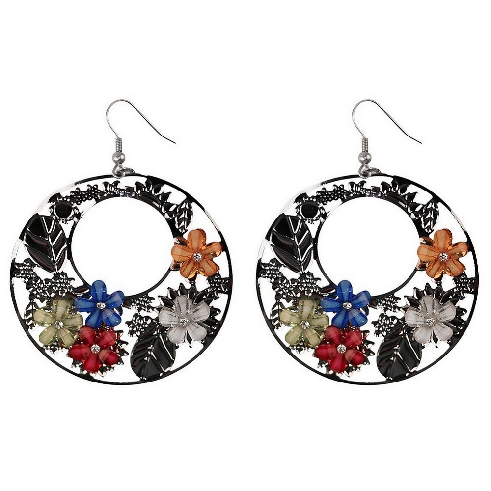 Drop earring resin crystalled flowers