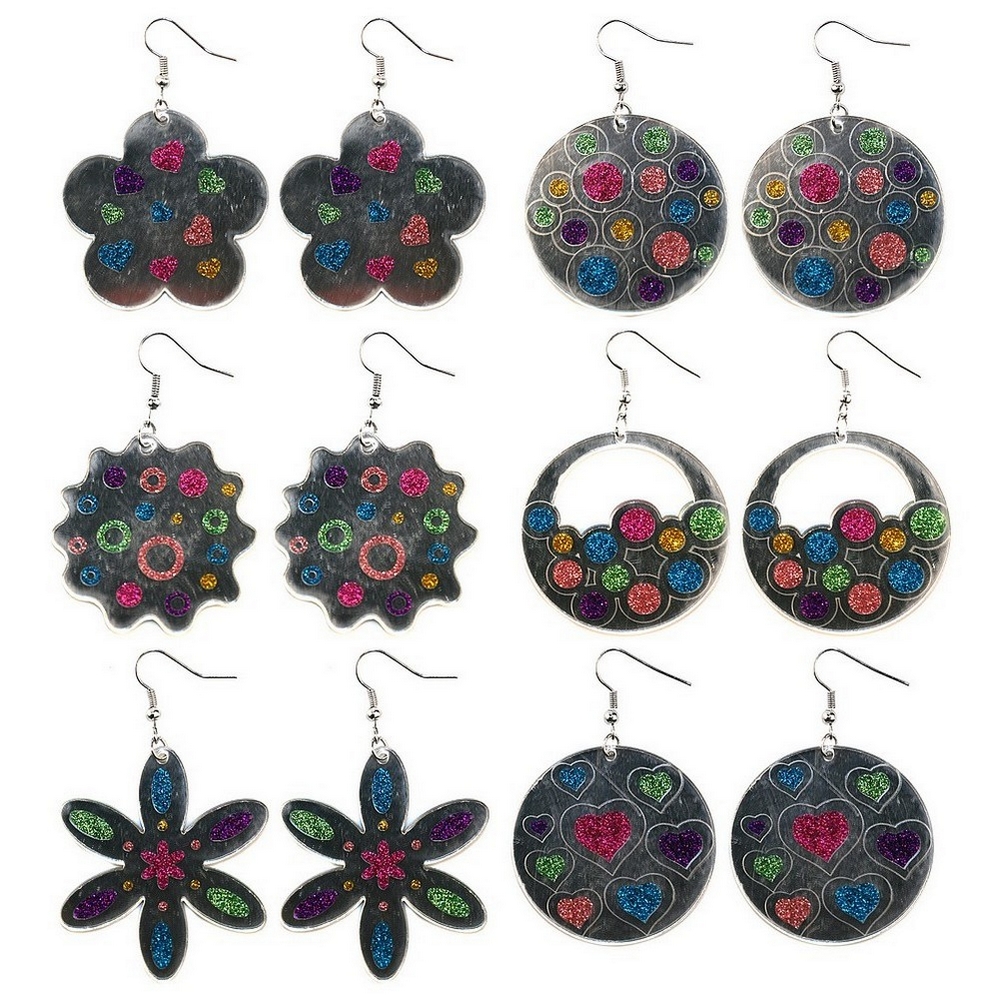 Drop earring resin glitter mirror