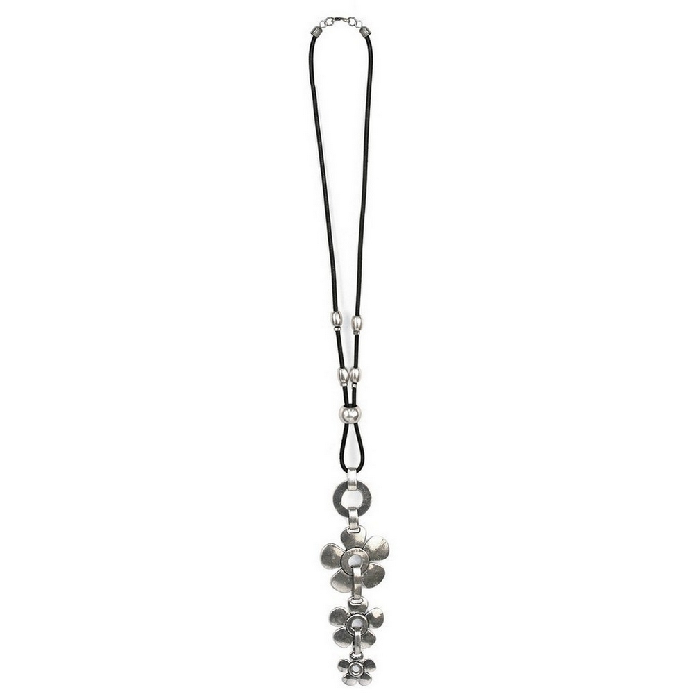Necklace leather tri-flower 70cm