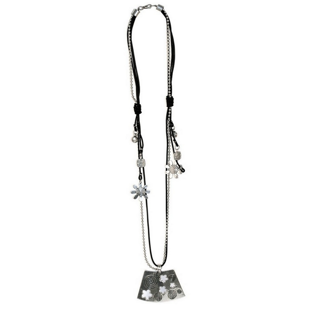 Necklace with a pendant leather multi charm 78cm