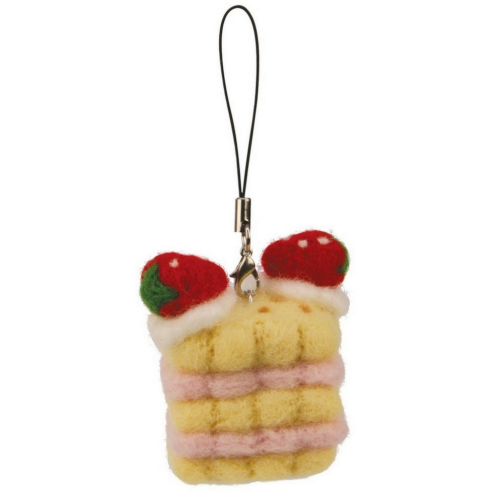 Keyring wool & felt strawberry cake multicoloured