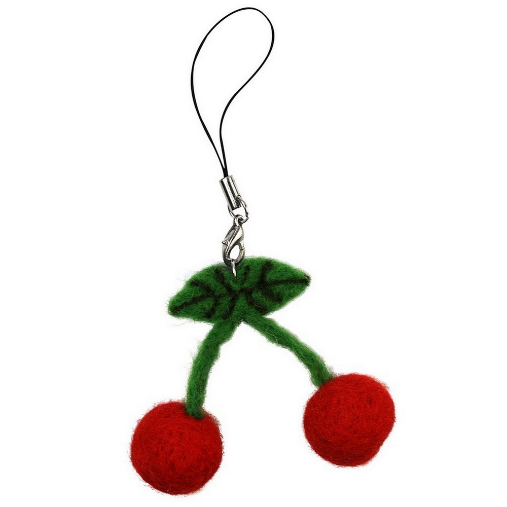 Keyring wool & felt two cherries multicoloured