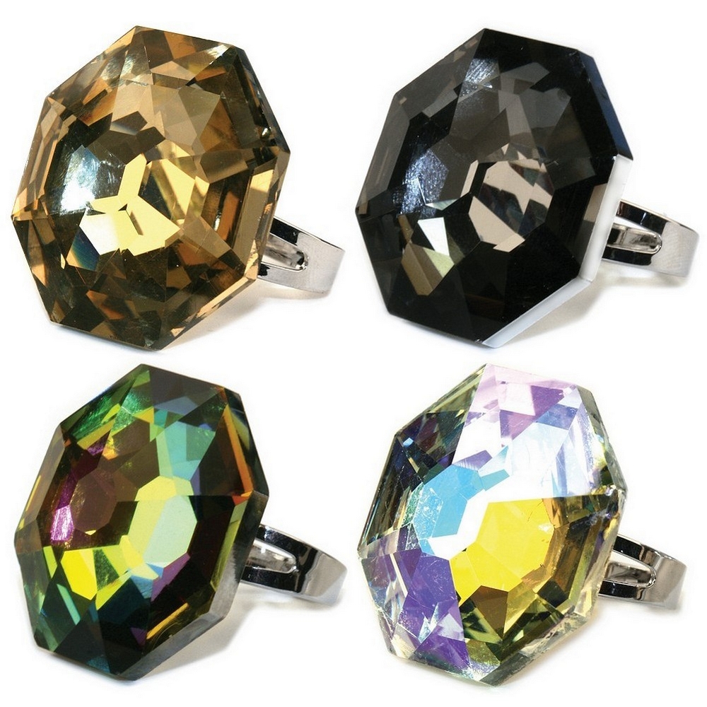 Ring crystal glass cocktail aurora borealis faceted