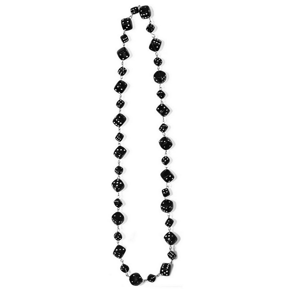 Bead string necklace resin lucky dice black & white