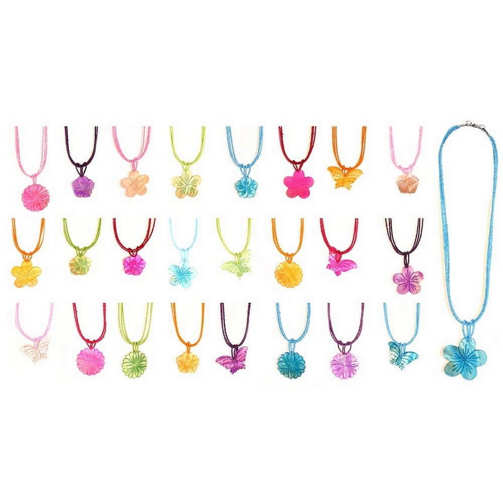 Necklace mother of pearl carved charms