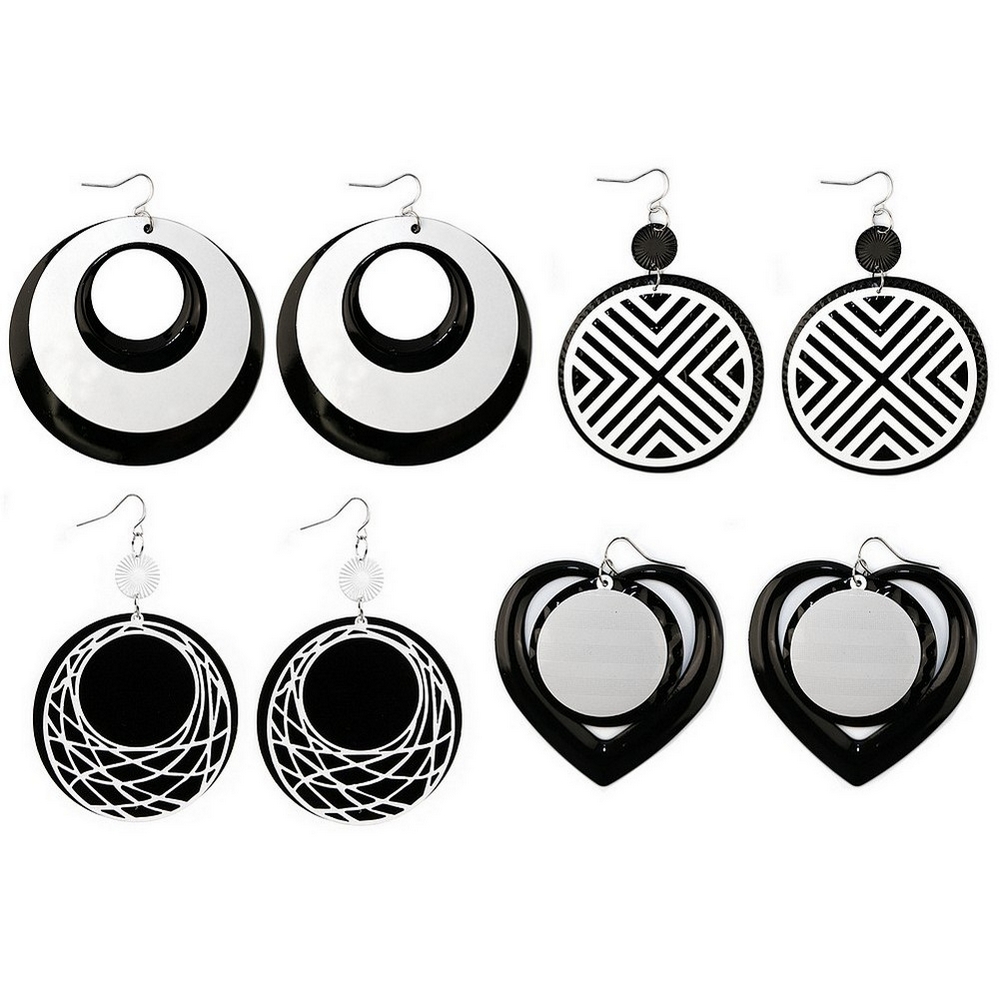 Drop earring enamel large black & white graphic