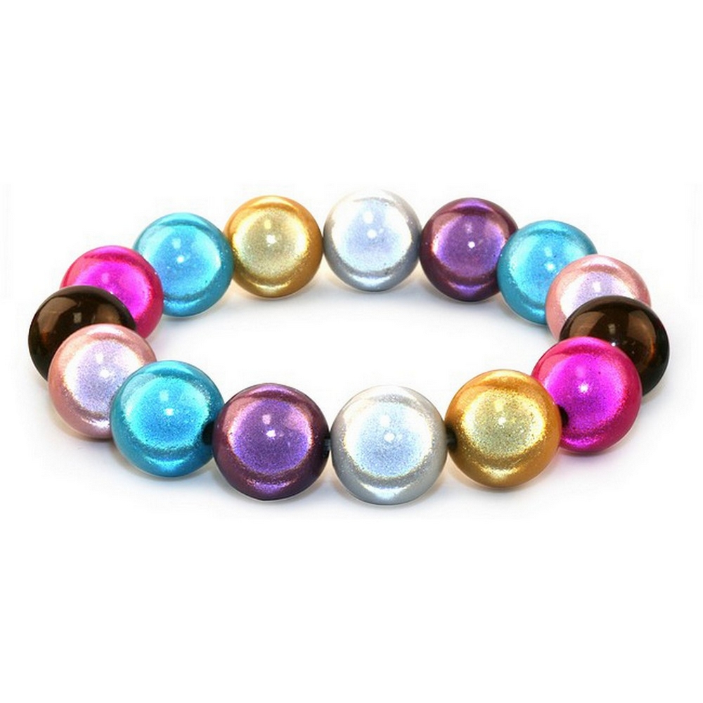 Bracelet resin multi-coloured magic beads elasticated pink and brown