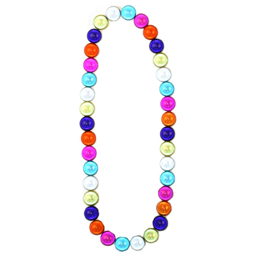 Bead string necklace resin multi-coloured magic beads elasticated with green & orange