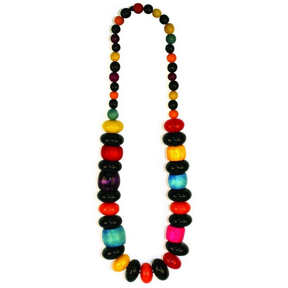 Necklace wood black havana flat saucer bead