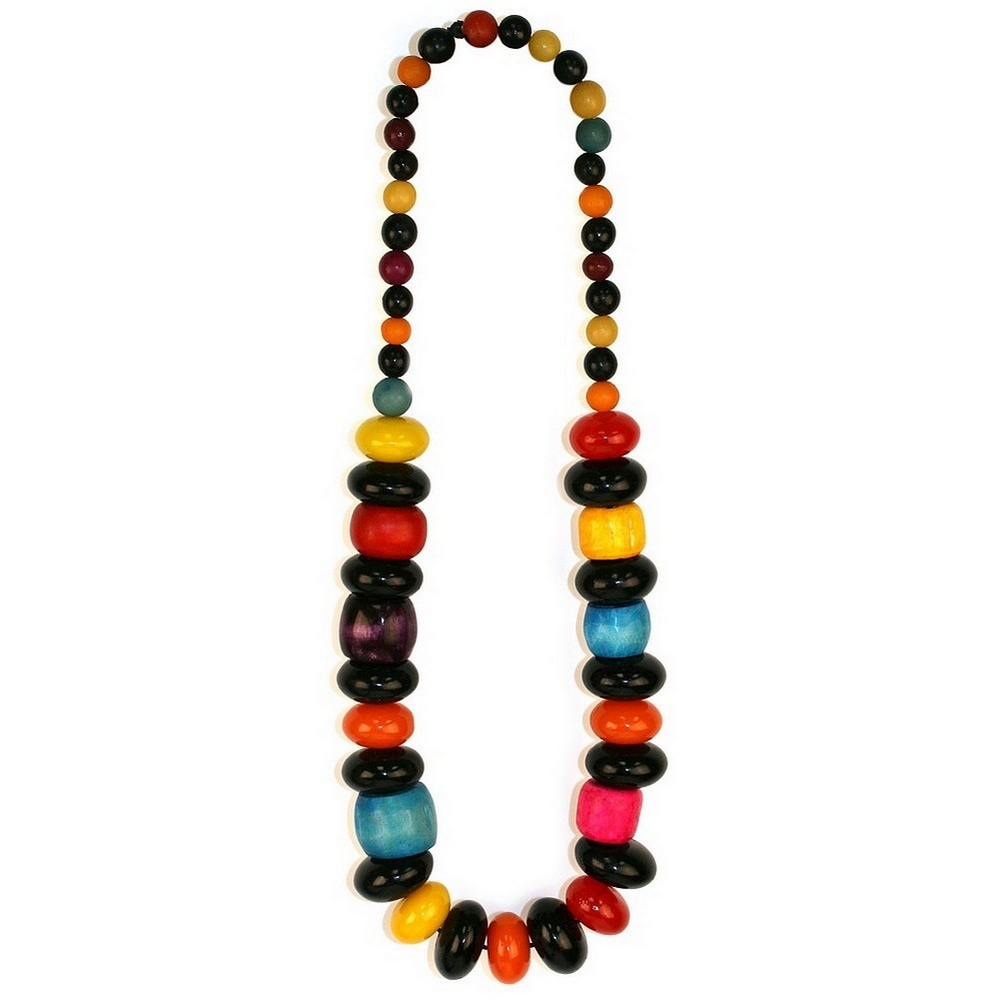 Necklace wood black havana flat saucer bead