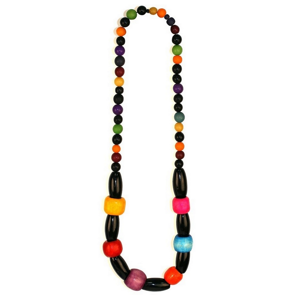 Necklace wood black havana oval bead rope