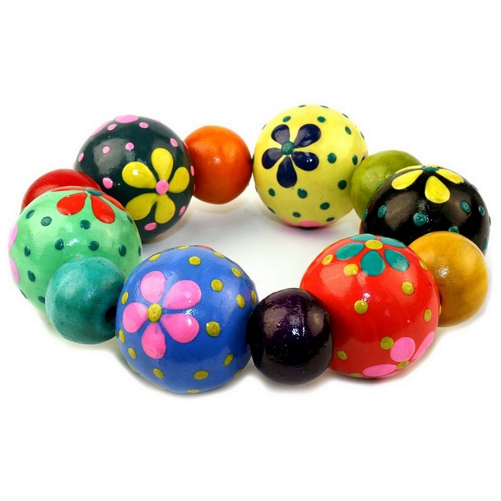 Bracelet wood flower bead
