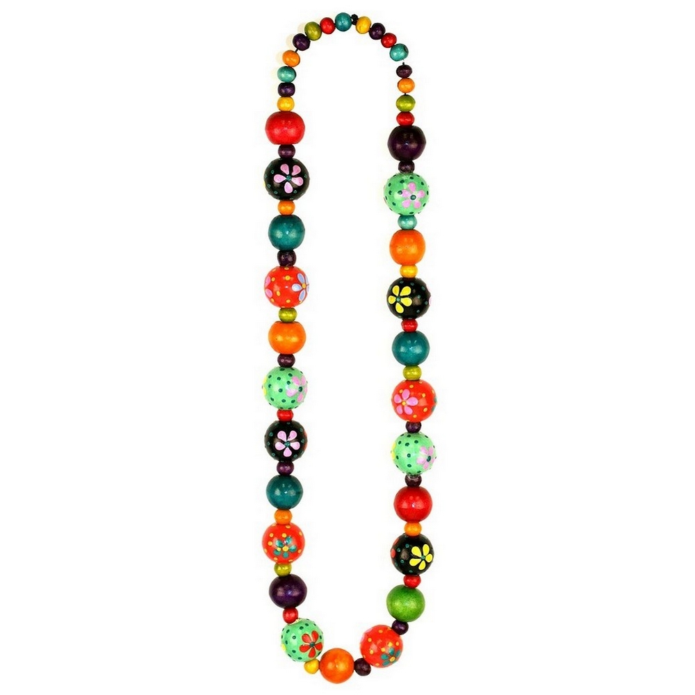 Bead string necklace wood flower bead