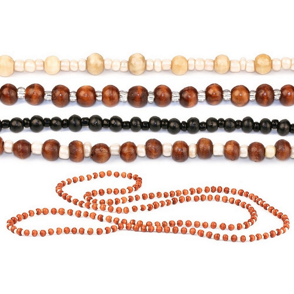 Necklace wood & glass naturals brown