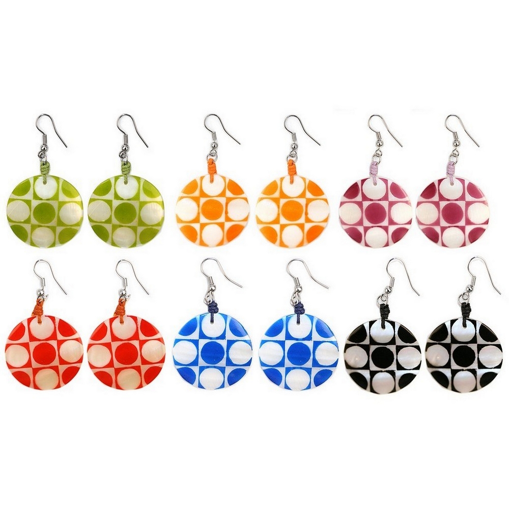 Drop earring mother of pearl circle pop print 3cm