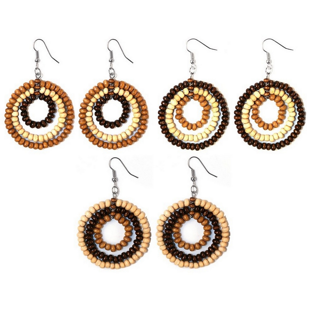 Drop earring wood 3 circles