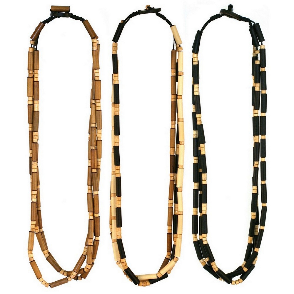 Bead string necklace bamboo tube 3 row 50cm
