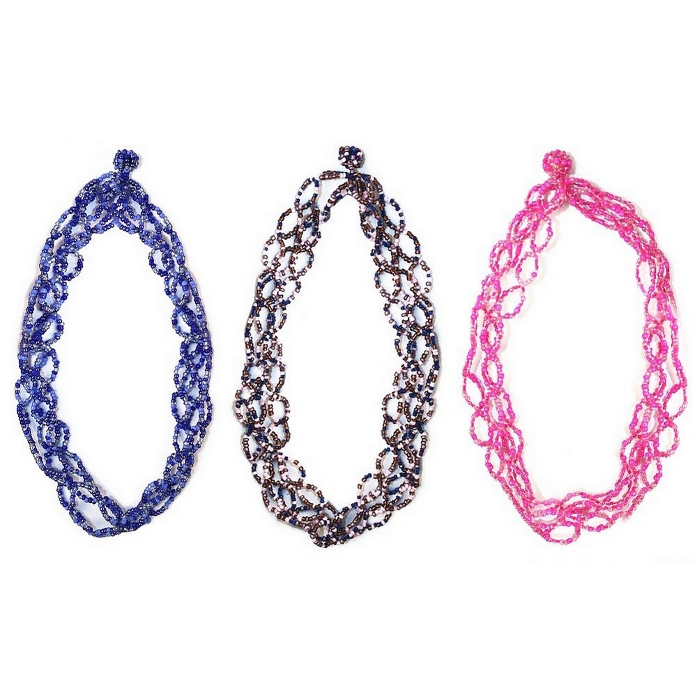Bead string necklace glass & bead 3 row links 46cm