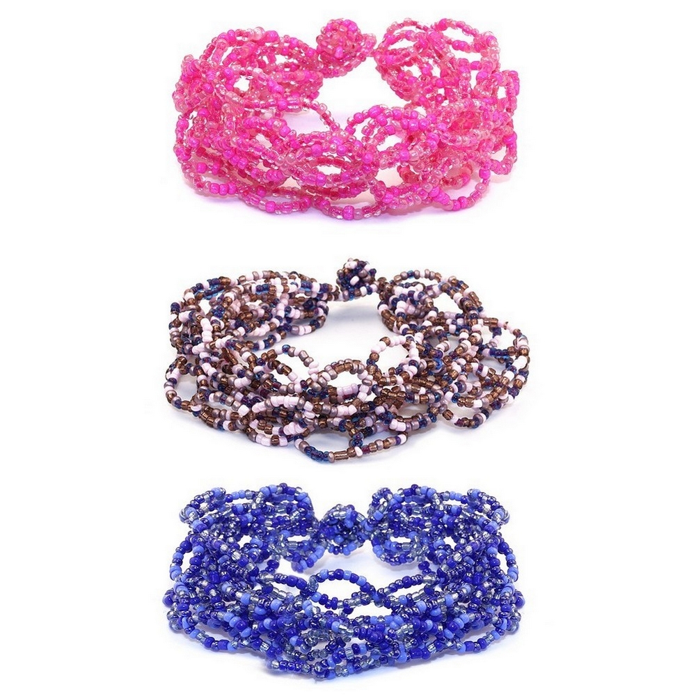 Bracelet glass & bead 6 row links