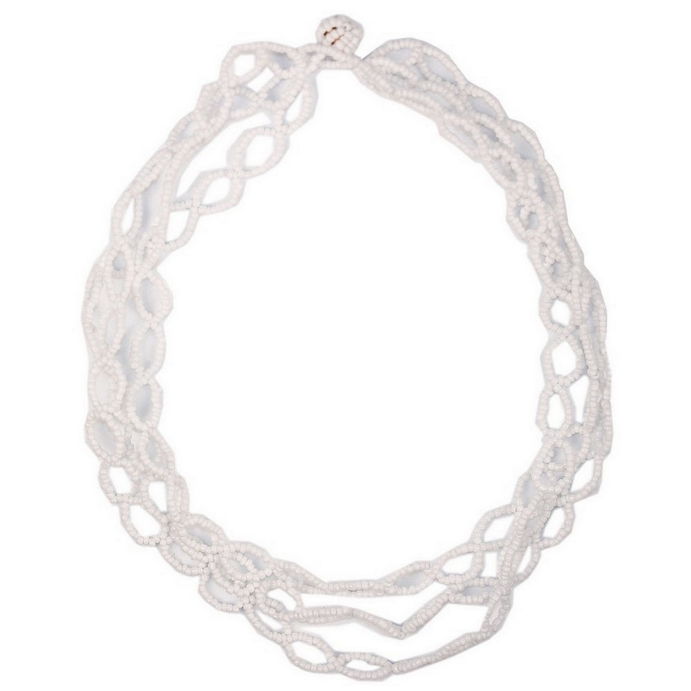 Bead string necklace glass & bead 3 row link
