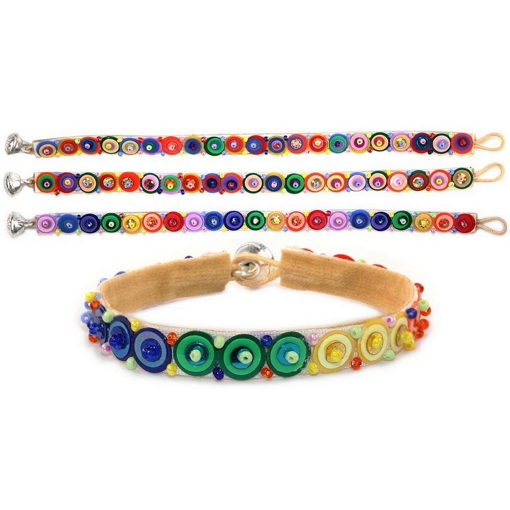 Bracelet glass & bead single line sequin rainbow