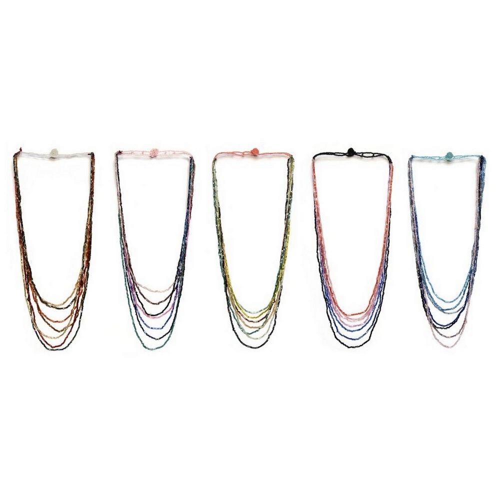 Bead string necklace glass & bead 7 strand graduated multi tone